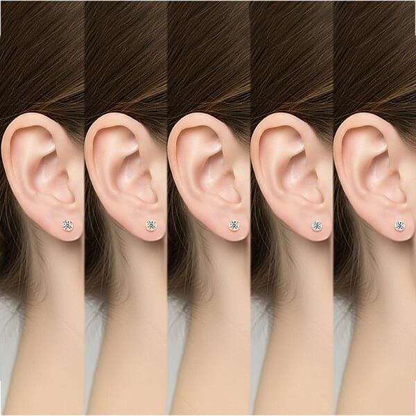 D'Joy Lab Grown Diamond I2 1.00 Ctw Set Of 5 Solitaire Stud Earrings In 18K Vermeil Yellow Rose Gold And Platinum Over Sterling Silver