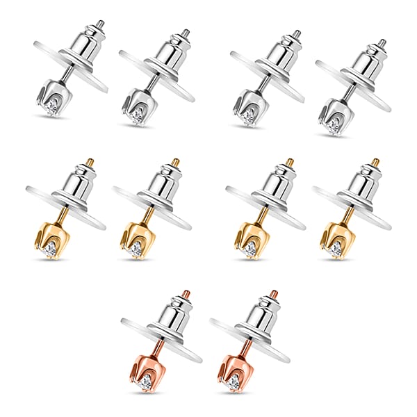 D'Joy Lab Grown Diamond I2 1.00 Ctw Set Of 5 Solitaire Stud Earrings In 18K Vermeil Yellow Rose Gold And Platinum Over Sterling Silver