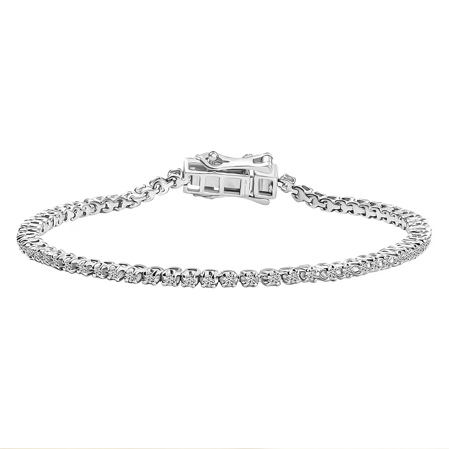 D'Joy Lab Grown Diamond I2-I3 1.00 ctw Classic Tennis Bracelet in Rhodium Over Sterling Silver (6.50 In)