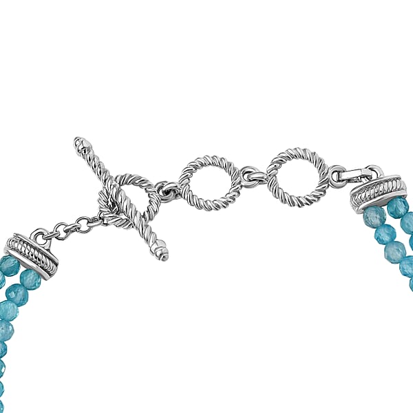 D'Joy Lagoon Apatite 31.00 Ctw Chrysanthemum Flower Bracelet In Rhodium Over Sterling (6.50-8.0In)