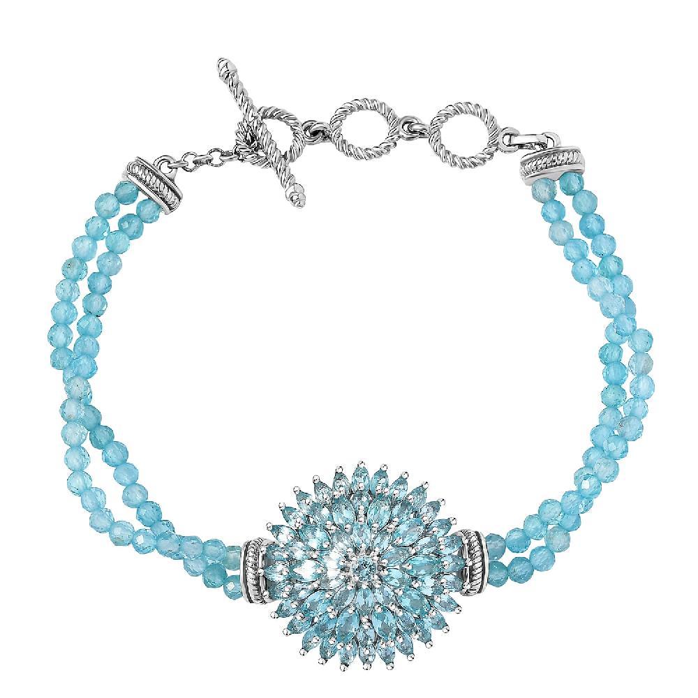 D'Joy Lagoon Apatite 31.00 ctw Chrysanthemum Flower Bracelet in Rhodium Over Sterling (6.50-8.0In)