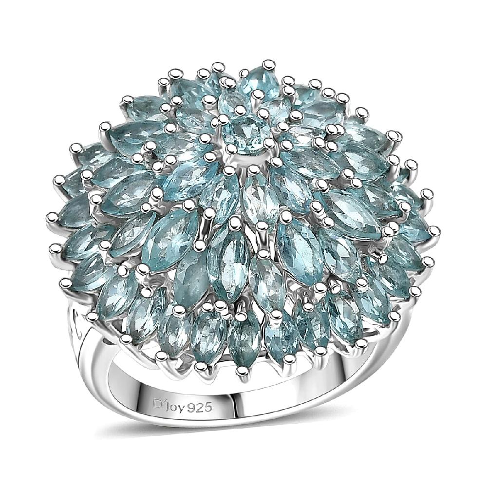 D'Joy Lagoon Apatite 5.85 ctw Chrysanthemum Flower Ring in Rhodium Over Sterling Silver