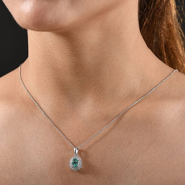 D'Joy Lagoon Apatite Diamond 1.55 Ctw Arctic Bloom Pendant Necklace 20 Inches In Rhodium Over Sterling Silver