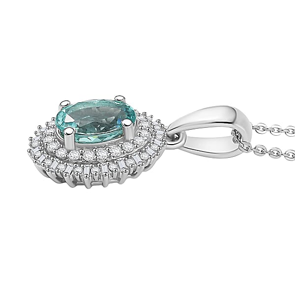 D'Joy Lagoon Apatite Diamond 1.55 Ctw Arctic Bloom Pendant Necklace 20 Inches In Rhodium Over Sterling Silver