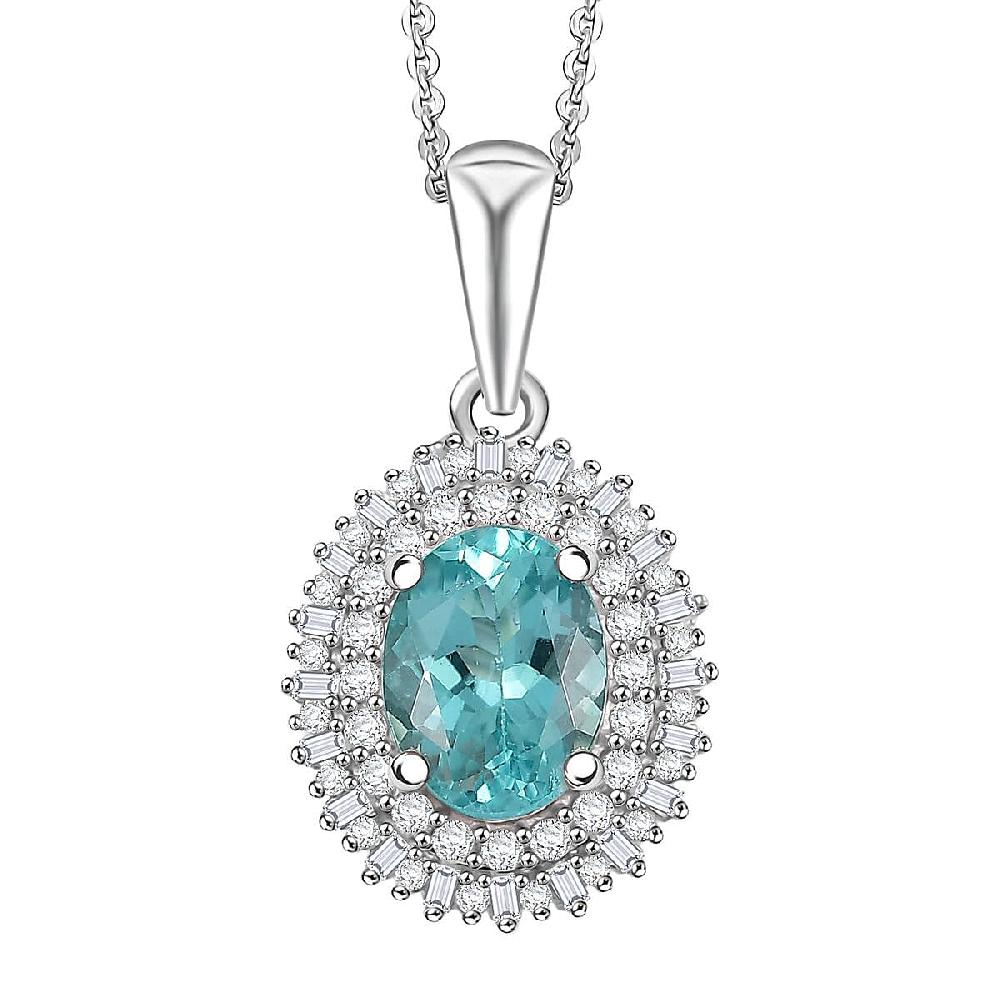 D'Joy Lagoon Apatite Diamond 1.55 ctw Arctic Bloom Pendant Necklace 20 Inches in Rhodium Over Sterling Silver
