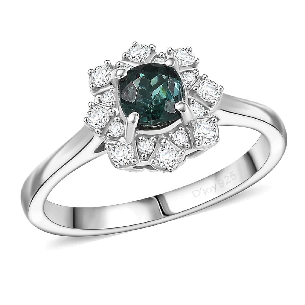 D'Joy Lagoon Tourmaline and Moissanite 0.75 ctw Ring in Rhodium Over Sterling Silver