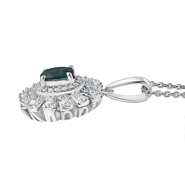 D'Joy Lagoon Tourmaline And Moissanite 1.10 Ctw Pendant Necklace In Rhodium Over Sterling Silver 20 Inches