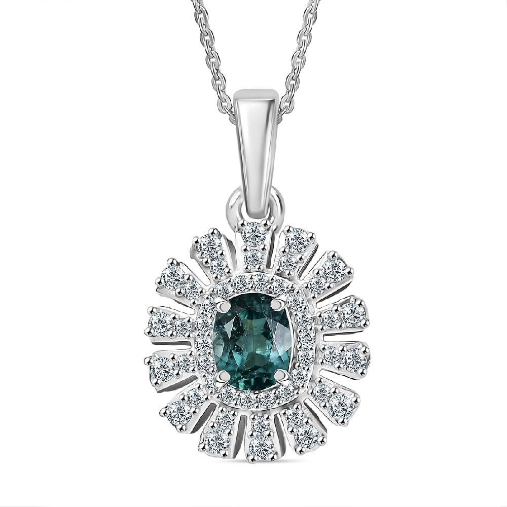 D'Joy Lagoon Tourmaline and Moissanite 1.10 ctw Pendant Necklace in Rhodium Over Sterling Silver 20 Inches