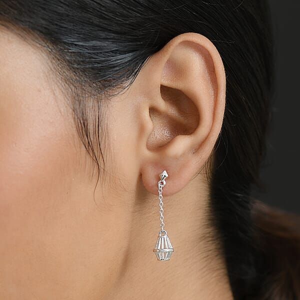 D'Joy Lantern Earrings In Rhodium Over Sterling Silver 2.40 Grams