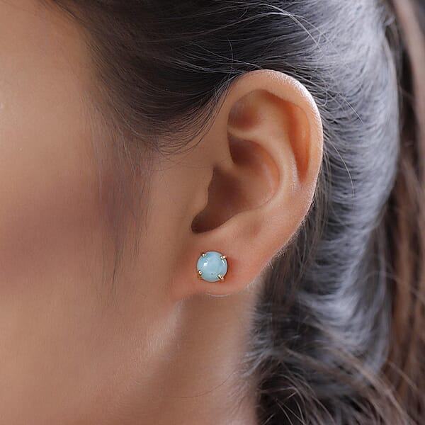 D'Joy Larimar 3.35 Ctw Solitaire Stud Earrings In Vermeil Yellow Gold Over Sterling Silver