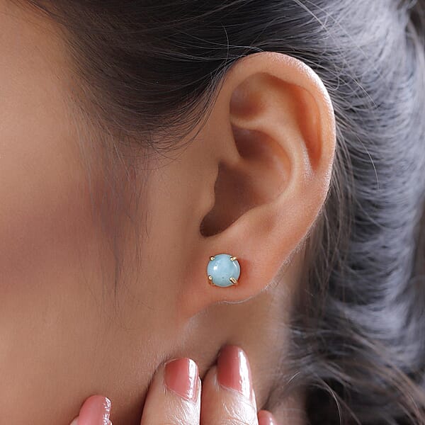 D'Joy Larimar 3.35 Ctw Solitaire Stud Earrings In Vermeil Yellow Gold Over Sterling Silver