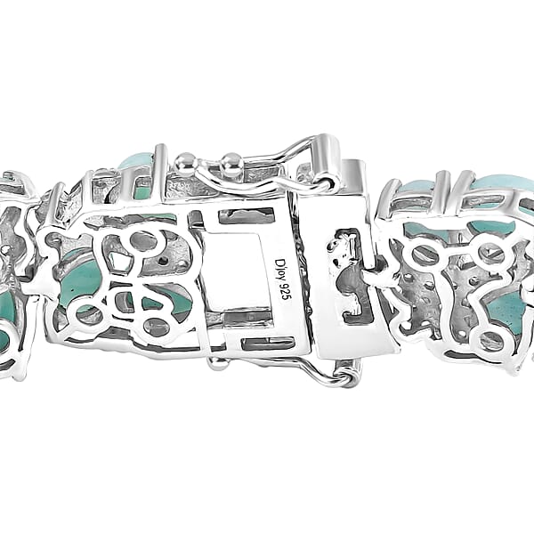 D'Joy Larimar And Multi Gemstone 31.00 Ctw Sea Waves Bracelet In Rhodium Over Sterling Silver (7.25 In)
