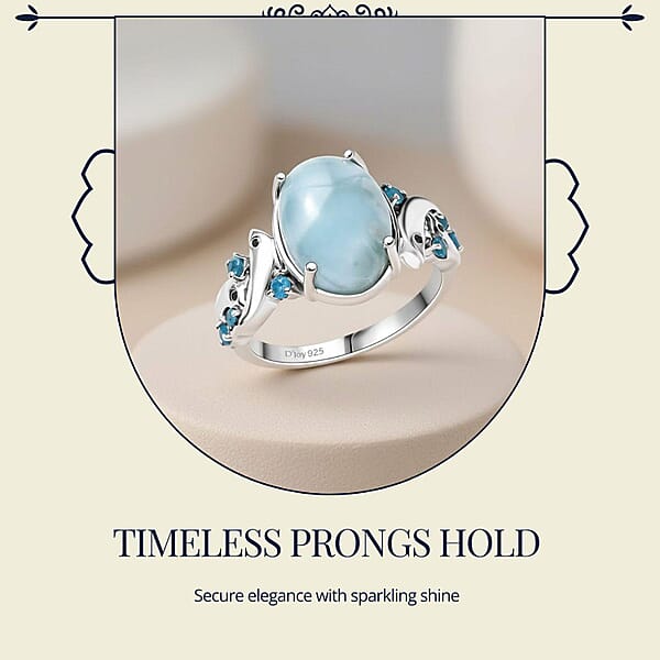 D'Joy Larimar And Multi Gemstone 7.35 Ctw Ocean’s Joy Whispering Ring In Rhodium Over Sterling Silver
