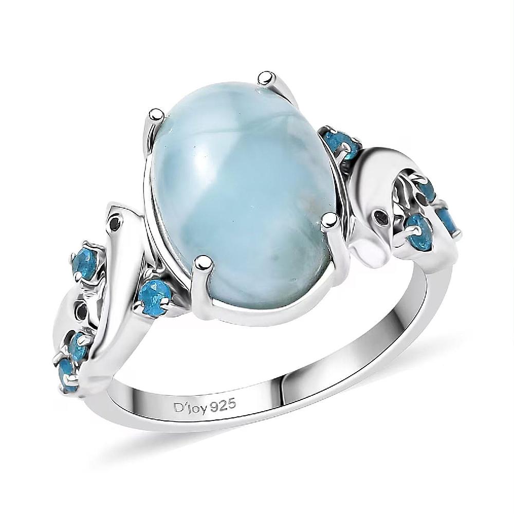 D'Joy Larimar and Multi Gemstone 7.35 ctw Ocean’s Joy Whispering Ring in Rhodium Over Sterling Silver