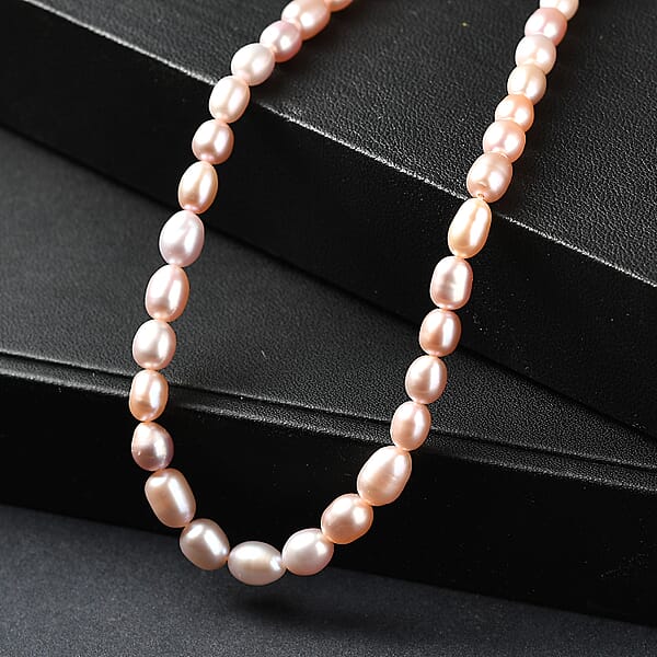 D'Joy Lavender Pearl Necklace In Rhodium Over Sterling Silver 18 Inches