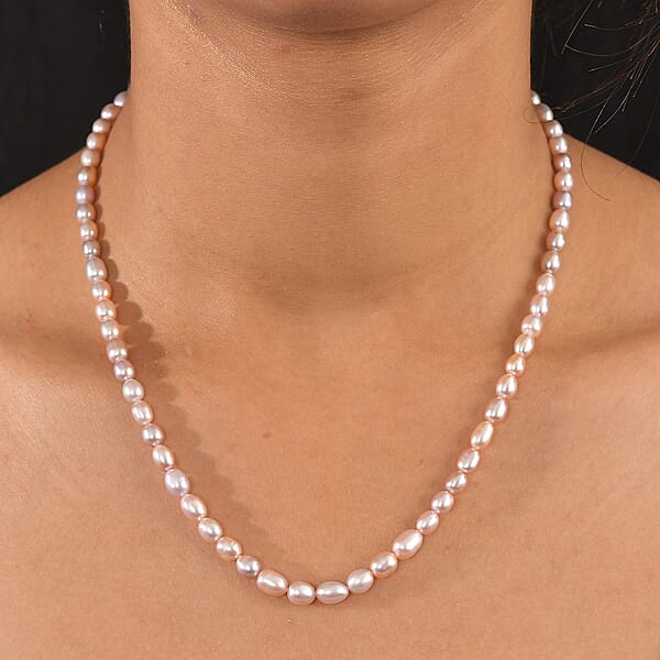 D'Joy Lavender Pearl Necklace In Rhodium Over Sterling Silver 18 Inches