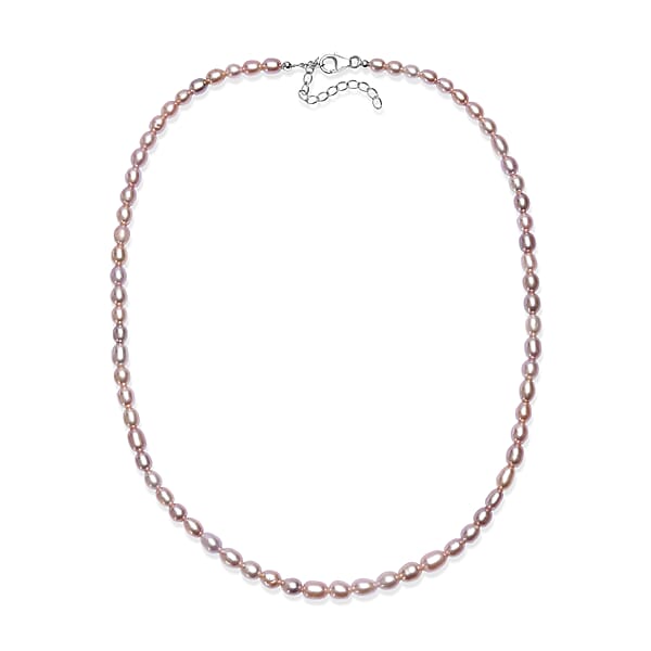 D'Joy Lavender Pearl Necklace In Rhodium Over Sterling Silver 18 Inches