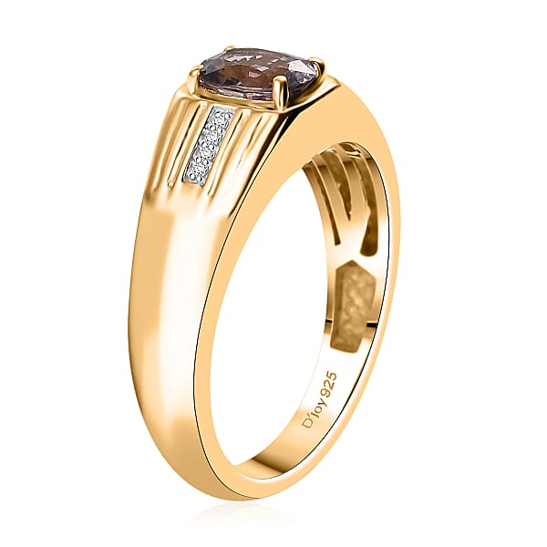 D'Joy Lavender Spinel Moissanite Men's Ring In 18K Vermeil YG Over Sterling Silver 1.00 Ctw