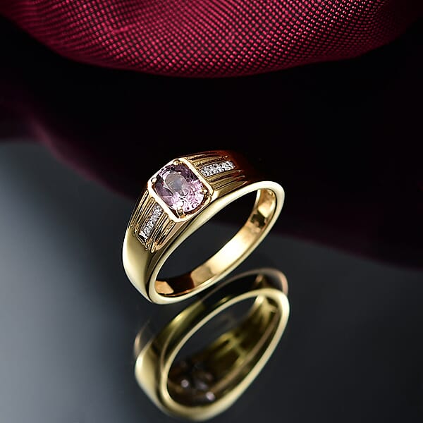 D'Joy Lavender Spinel Moissanite Men's Ring In 18K Vermeil YG Over Sterling Silver 1.00 Ctw