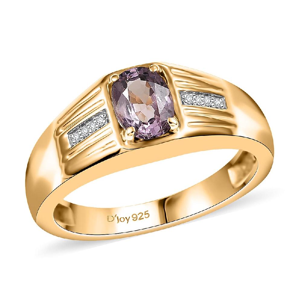 D'Joy Lavender Spinel Moissanite Men's Ring in 18K Vermeil YG Over Sterling Silver 1.00 ctw