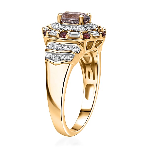 D'Joy Lavender Spinel Multi Gemstone Art Deco Ring In 18K Vermeil YG Over Sterling Silver 1.80 Ctw
