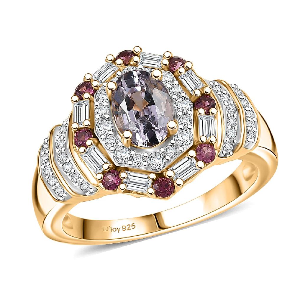 D'Joy Lavender Spinel Multi Gemstone Art Deco Ring in 18K Vermeil YG Over Sterling Silver 1.80 ctw