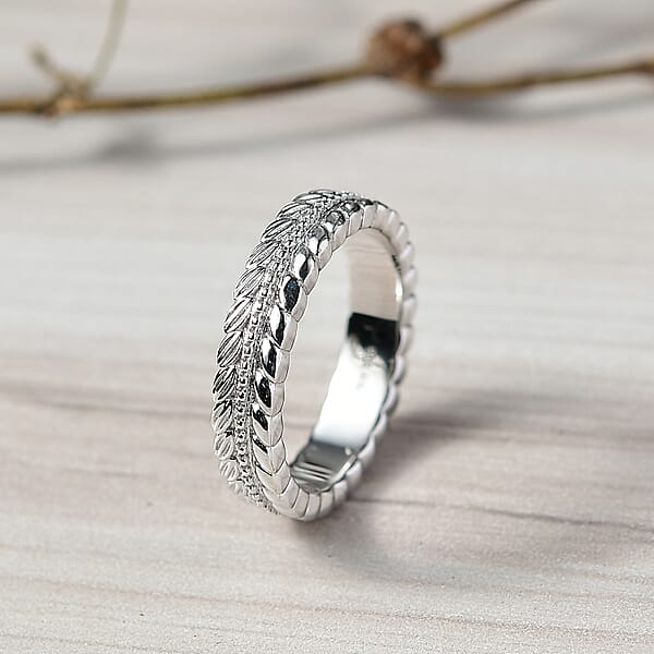 D'Joy Leaf Band Ring In Rhodium Over Sterling Silver 4.75 Grams