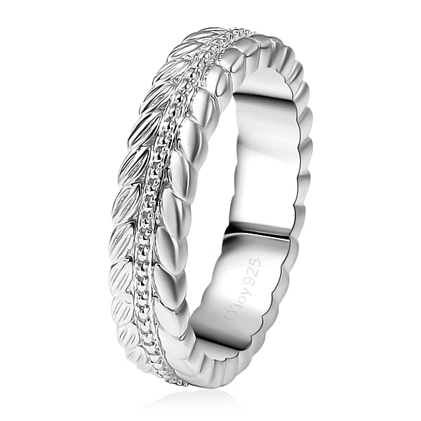 D'Joy Leaf Band Ring In Rhodium Over Sterling Silver 4.75 Grams