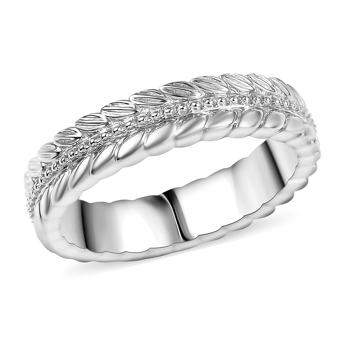 D'Joy Leaf Band Ring in Rhodium Over Sterling Silver 4.75 Grams