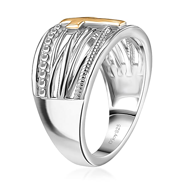 D'Joy Line Of Faith Ring In 18K Vermeil YG And Rhodium Over Sterling Silver 4.45 Grams