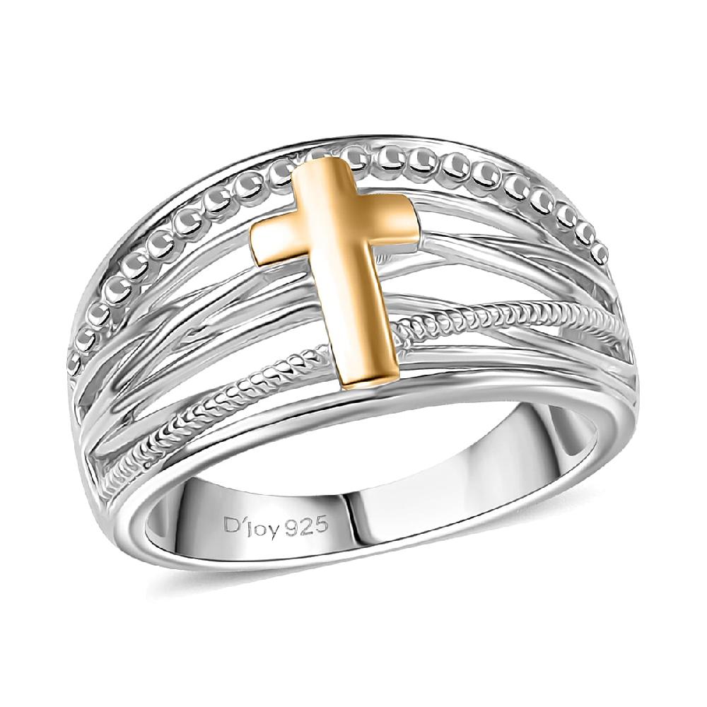 D'Joy Line of faith Ring in 18K Vermeil YG and Rhodium Over Sterling Silver 4.45 Grams