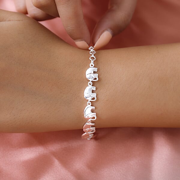D'Joy Linked Elephants Bracelet In Sterling Silver (7.25 In) 7.15 Grams