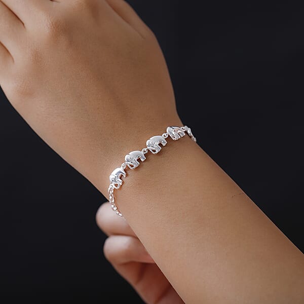 D'Joy Linked Elephants Bracelet In Sterling Silver (7.25 In) 7.15 Grams