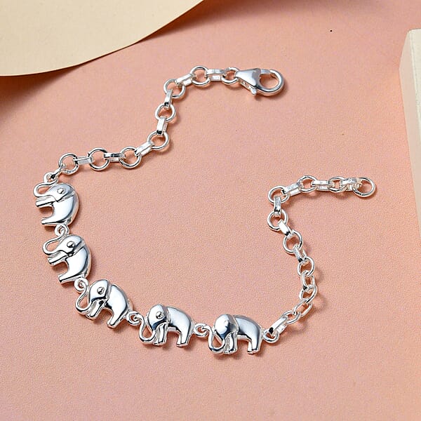 D'Joy Linked Elephants Bracelet In Sterling Silver (7.25 In) 7.15 Grams
