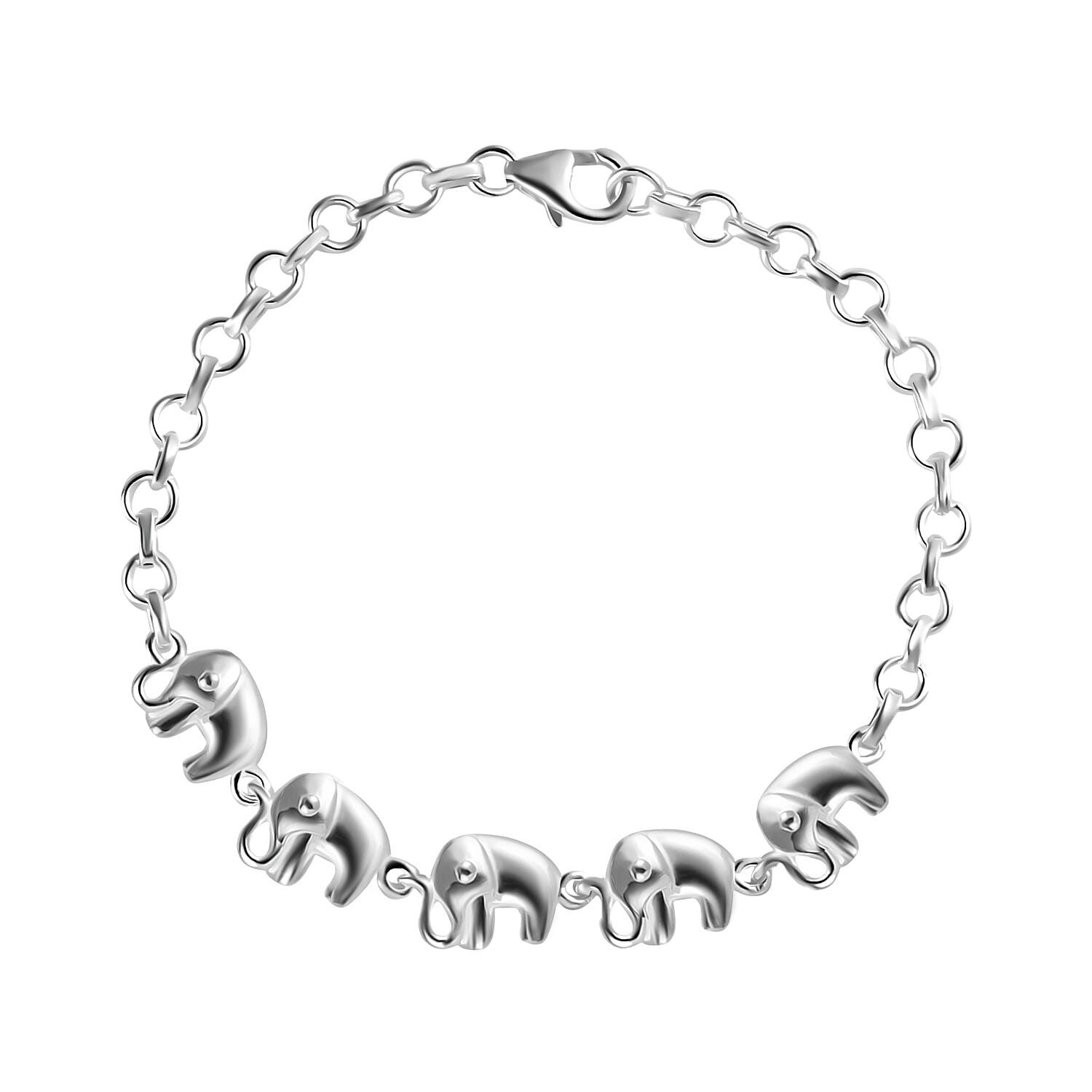 D'Joy Linked Elephants Bracelet in Sterling Silver (7.25 In) 7.15 Grams