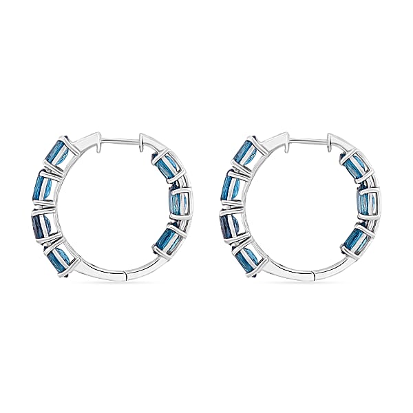 D'Joy London Blue Topaz 13.30 Ctw Hoop Earrings In Rhodium Over Sterling Silver