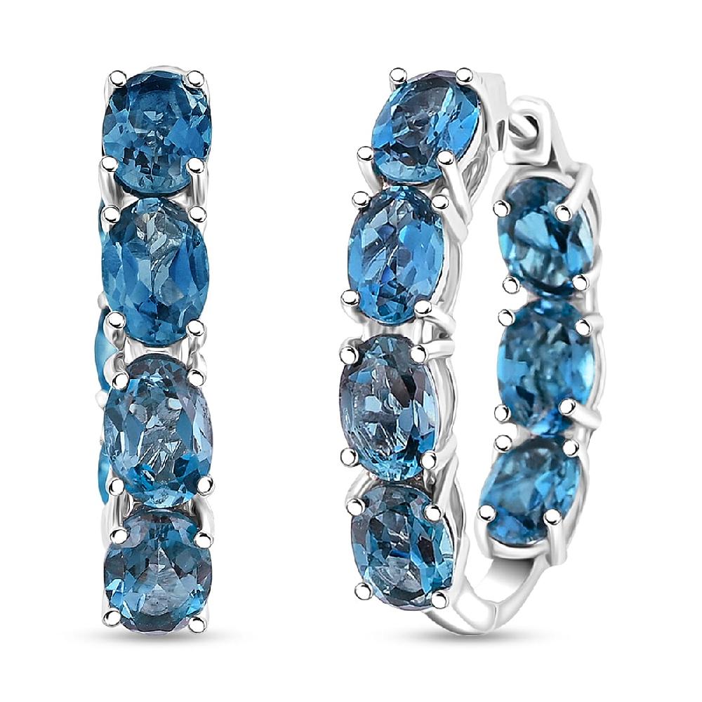 D'Joy London Blue Topaz 13.30 ctw Hoop Earrings in Rhodium Over Sterling Silver