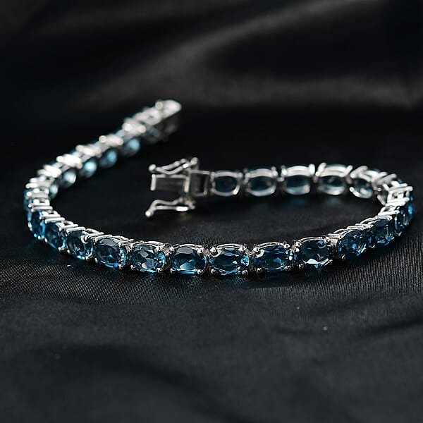 D'Joy London Blue Topaz 25.60 Ctw Bracelet In Rhodium Over Sterling Silver (8.00 In)