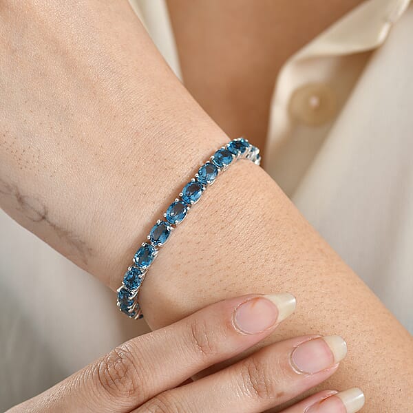 D'Joy London Blue Topaz 25.60 Ctw Bracelet In Rhodium Over Sterling Silver (8.00 In)
