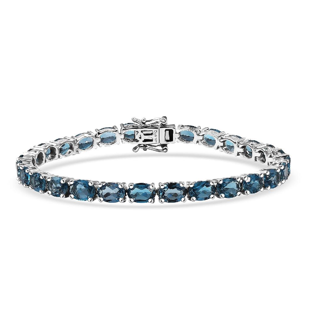 D'Joy London Blue Topaz 25.60 ctw Bracelet in Rhodium Over Sterling Silver (8.00 In)