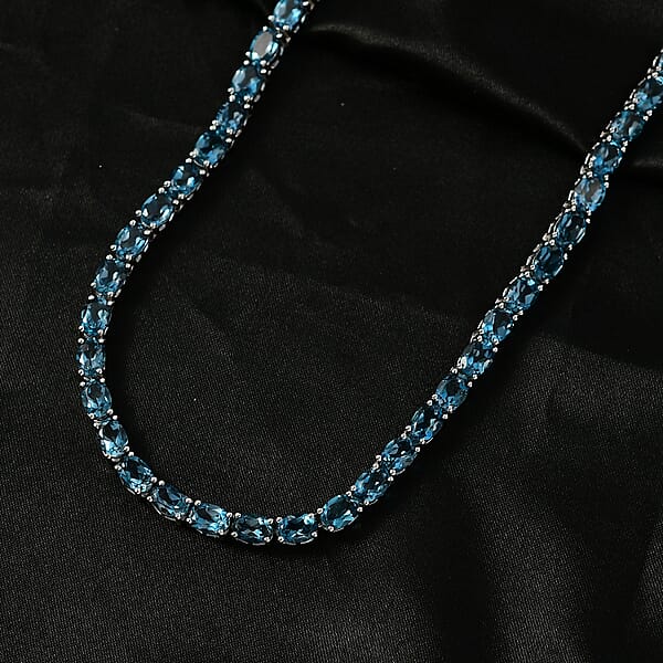 D'Joy London Blue Topaz 59.80 Ctw Necklace In Rhodium Over Sterling Silver 18 Inches