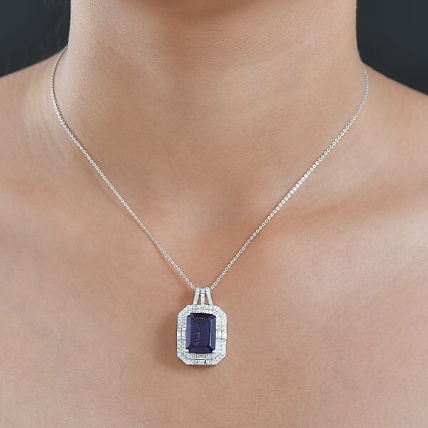 D'Joy Lusaka Amethyst Moissanite Pendant Necklace In Rhodium Over Sterling Silver 8.50 Ctw (20 Inches)