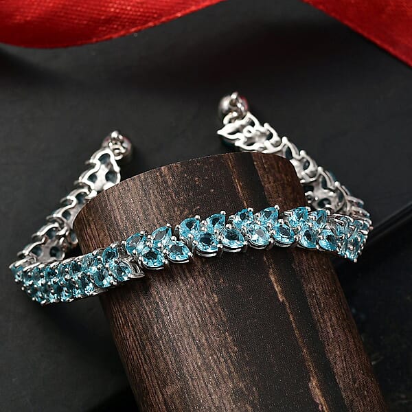 D'Joy Madagascar Blue Apatite Bracelet In Rhodium Over Sterling Silver 11.10 Ctw (7.25 Inches)