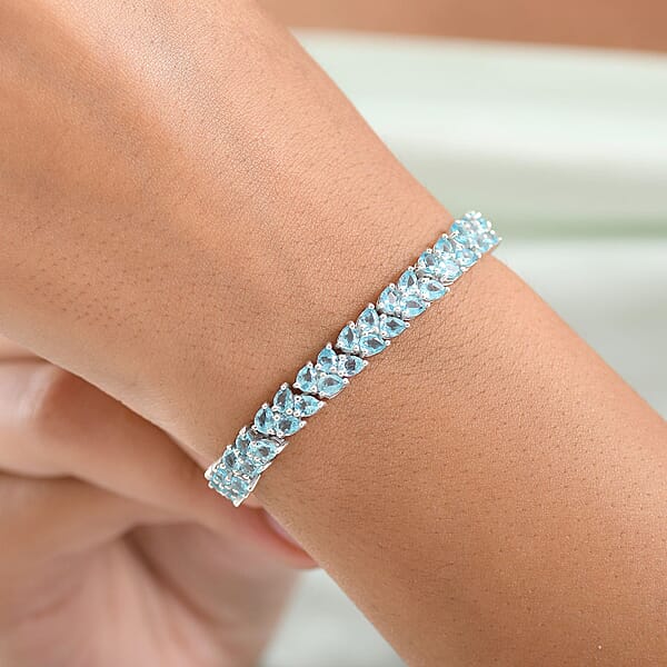 D'Joy Madagascar Blue Apatite Bracelet In Rhodium Over Sterling Silver 11.10 Ctw (7.25 Inches)