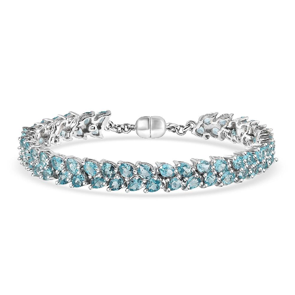 D'Joy Madagascar Blue Apatite Bracelet in Rhodium Over Sterling Silver 11.10 ctw (7.25 Inches)