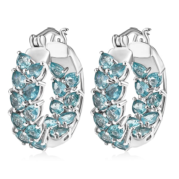 D'Joy Madagascar Blue Apatite Hoop Earrings In Rhodium Over Sterling Silver 6.10 Ctw
