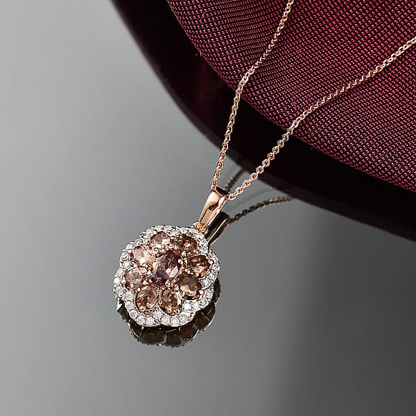 D'Joy Madagascar Color Change Garnet And Moissanite 1.10 Ctw Imperial Bloom Pendant Necklace In 18K Vermeil Rose Gold Over Sterling Silver 20 Inches