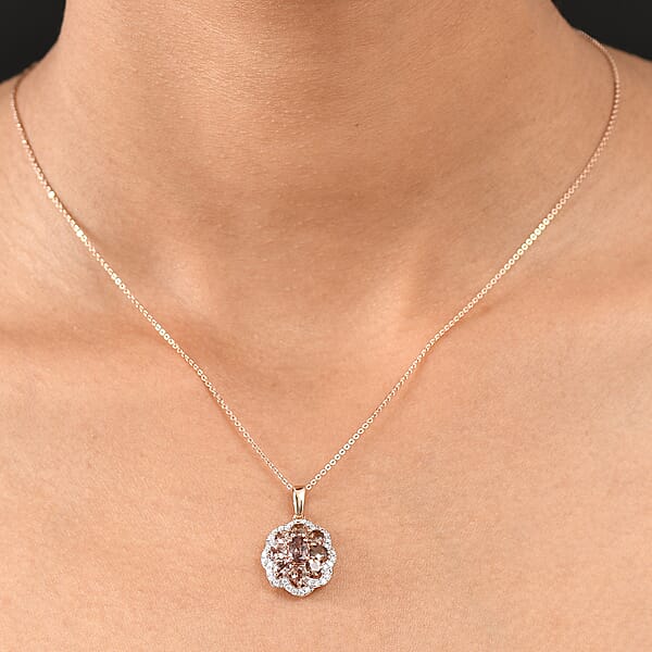 D'Joy Madagascar Color Change Garnet And Moissanite 1.10 Ctw Imperial Bloom Pendant Necklace In 18K Vermeil Rose Gold Over Sterling Silver 20 Inches