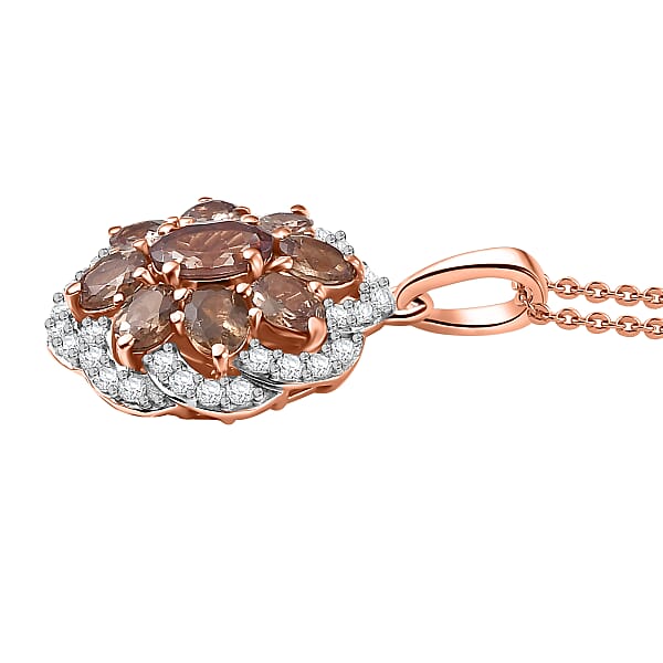 D'Joy Madagascar Color Change Garnet And Moissanite 1.10 Ctw Imperial Bloom Pendant Necklace In 18K Vermeil Rose Gold Over Sterling Silver 20 Inches