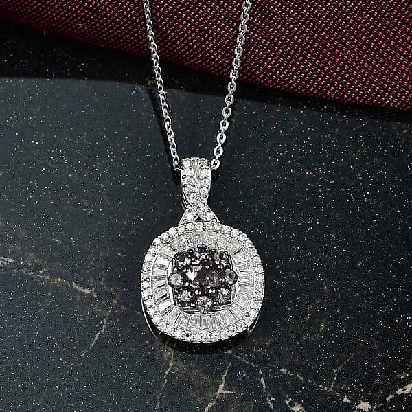 D'Joy Madagascar Color Change Garnet And Moissanite 1.50 Ctw Regal Halo Pendant Necklace 20 Inches In Rhodium Over Sterling Silver